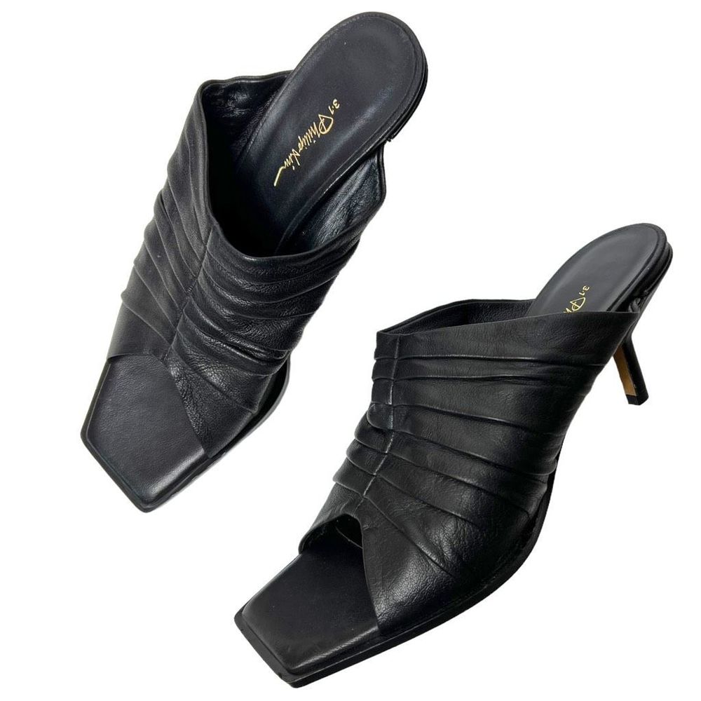 NEW 3.1 Phillip Lim Leather Black Georgia Ruched Heeled Mules Women's Size 37
